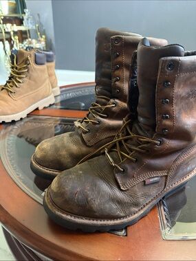 Men's Brown Leather Work Boots - Lace-Up Durable Construction